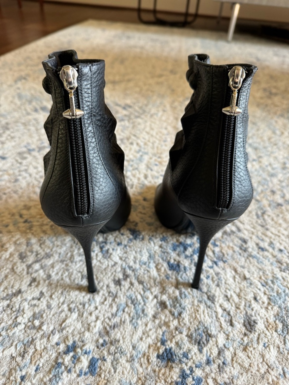 Philipp Plein Black Peep-Toe Studded Leather Ankle Boots - Picture 8 of 16